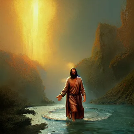 Image similar to Jesus Christ walking on water by Marc Simonetti