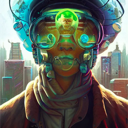 Prompt: pixel god cyberpunk apocalyptic portrait by gaston bussierre and charles vess and james jean and erik jones and rhads, inspired by rick and morty, epic, funny, huge scale, beautiful fine face features, intricate high details, sharp, ultradetailed