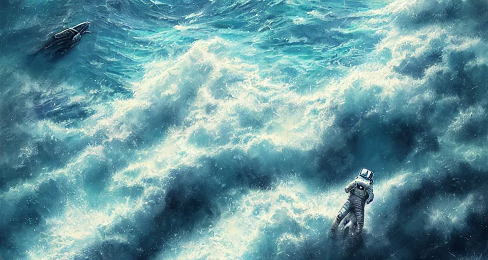 Image similar to an astronaut lost in the ocean,digital art,detailed,ultra realistic,art by greg rutkowski