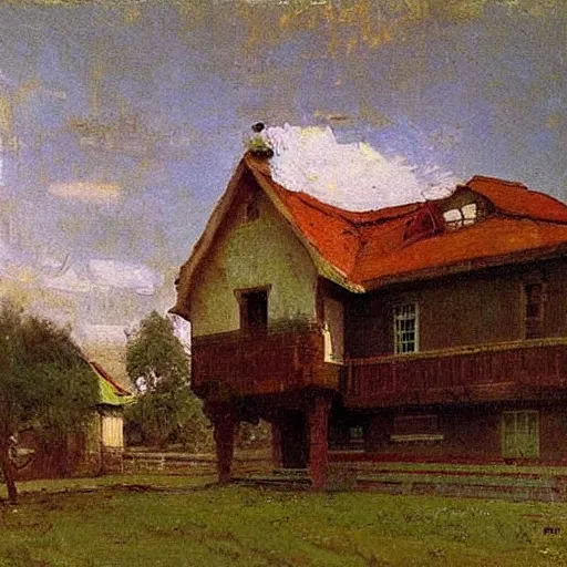 Prompt: Simple house, by Ilya Repin, vintage shading