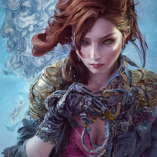 Prompt: the portrait of chaotic neutral female rogue as absurdly beautiful, gorgeous, elegant, innocent young woman, an ultrafine hyperdetailed illustration by kim jung gi, irakli nadar, intricate linework, bright colors, octopath traveler, final fantasy, unreal engine 5 highly rendered, global illumination, radiant light, detailed and intricate environment