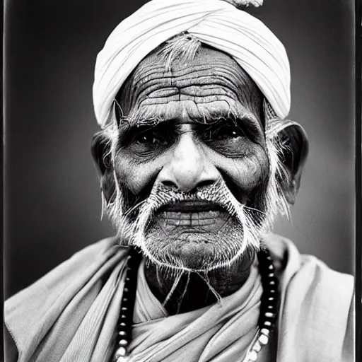 Prompt: photo, portrait of 100 year old Indian holy man by richard avedon, realistic, Leica, medium format, cinematic lighting, wet plate photography, parallax, high resolution,