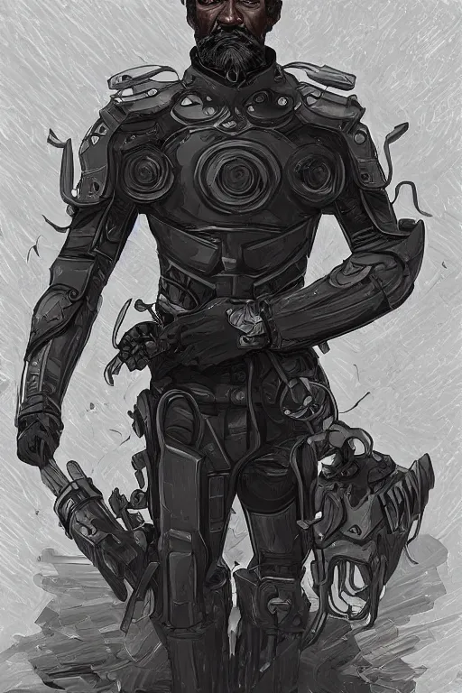 Image similar to Portrait of abolitionist John Brown with a beard wearing futuristic power armor, fantasy, intricate, highly detailed, digital painting, trending on artstation, sharp focus, illustration, style of Stanley Artgerm and Dan Mumford