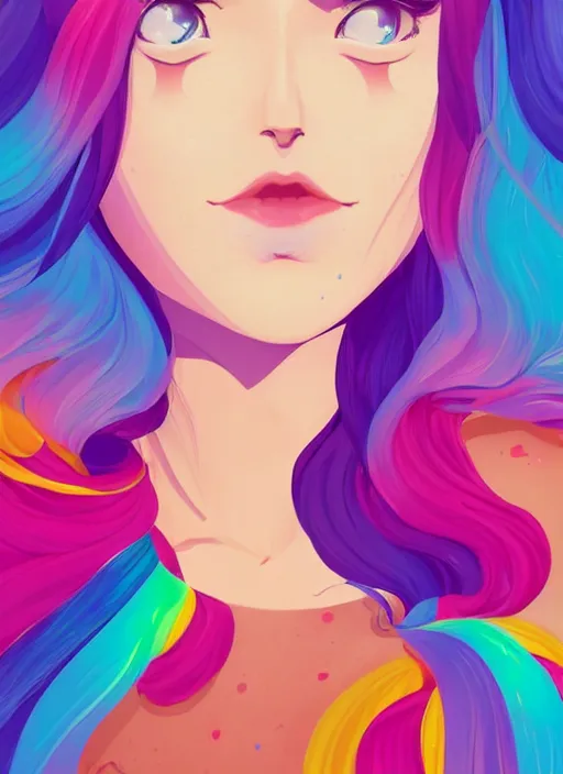 Image similar to a beautiful young woman with rainbow hair wearing a party dress. clean cel shaded vector art. shutterstock. behance hd by lois van baarle, artgerm, helen huang, by makoto shinkai and ilya kuvshinov, rossdraws, illustration, art by ilya kuvshinov