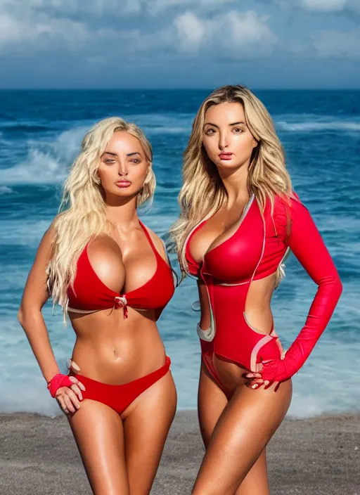 Image similar to portrait of lindsey pelas and ana de armas in the movie baywatch, by charlotte grimm, natural light, detailed face, canon eos c 3 0 0, ƒ 1. 8, 3 5 mm, 8 k, medium - format print, half body shot