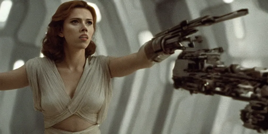 Prompt: a still of Scarlett Johansson in Star Wars (1977)