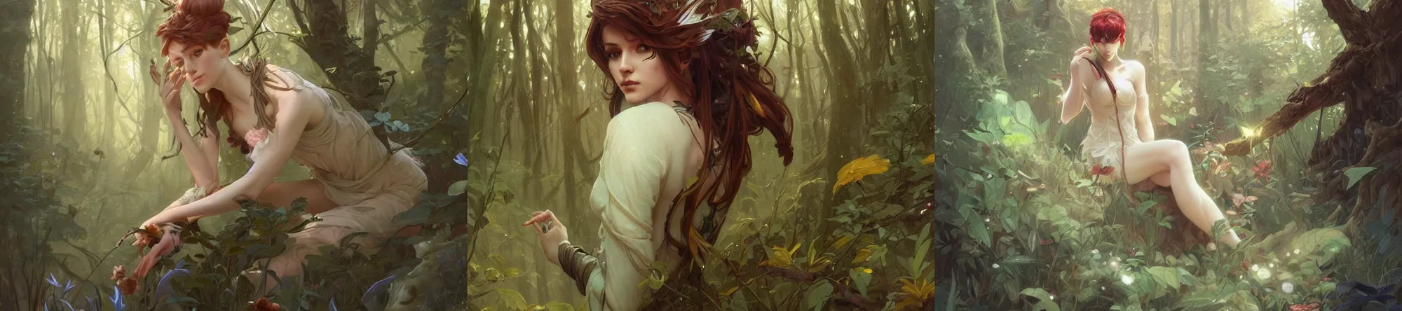 Prompt: Forest Pixie, highly detailed, digital painting, artstation, concept art, sharp focus, illustration, art by artgerm and greg rutkowski and alphonse mucha