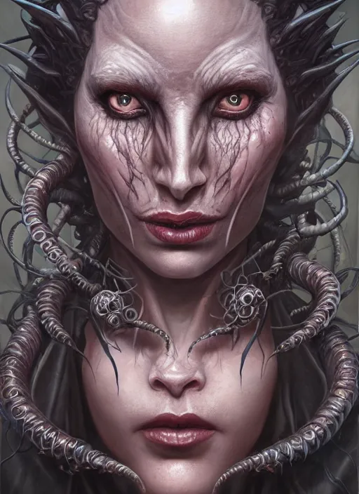 Image similar to a hyper detailed face portrait of the queen of blades, diablo 4 lilith, sideshow figurines, cthulu, by tom bagshaw, artgerm, dorian cleavenger, greg rutkowski, wlop, astri lohne, zdzisław beksinski trending on artstation