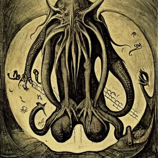 Prompt: Cthulhu by Hieronymus Bosch