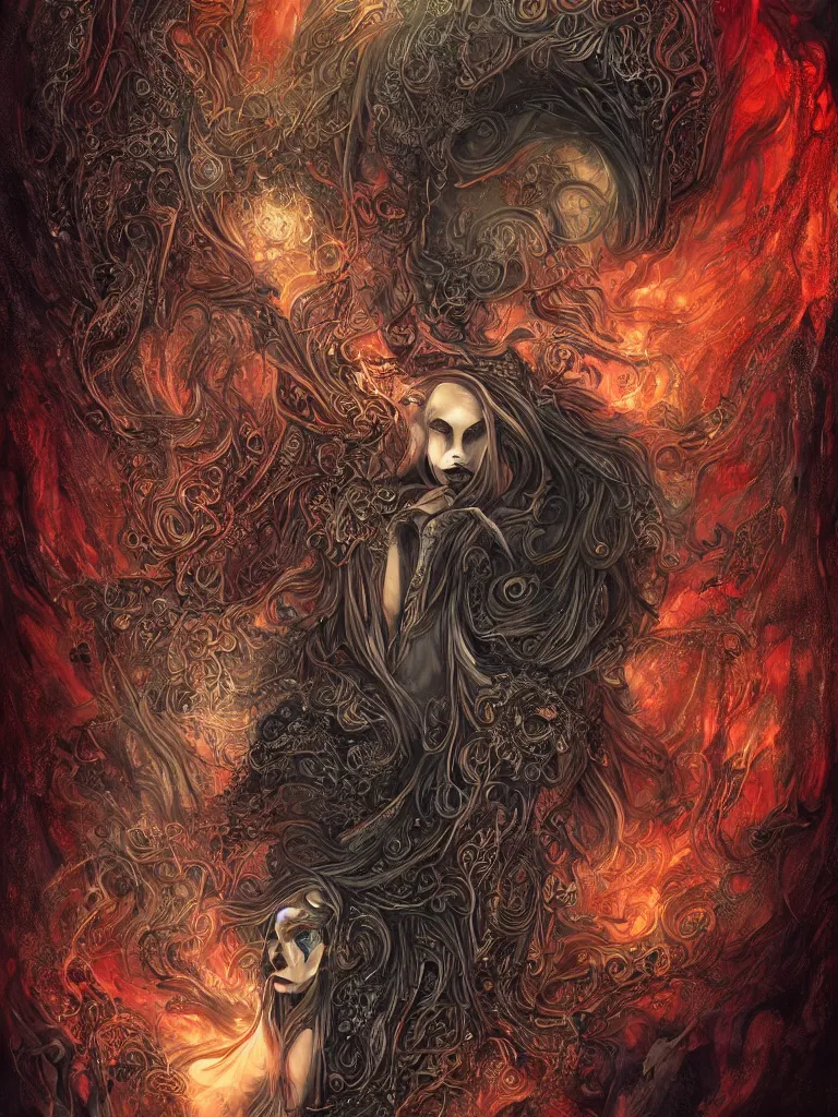 Image similar to rich deep colors, an intricate and detailed illustration of the grim reaper, guarding the gate to the underworld, by anna dittmann, trending on art station, intricate detail, highly detailed, atmospheric, hades, octane, colors