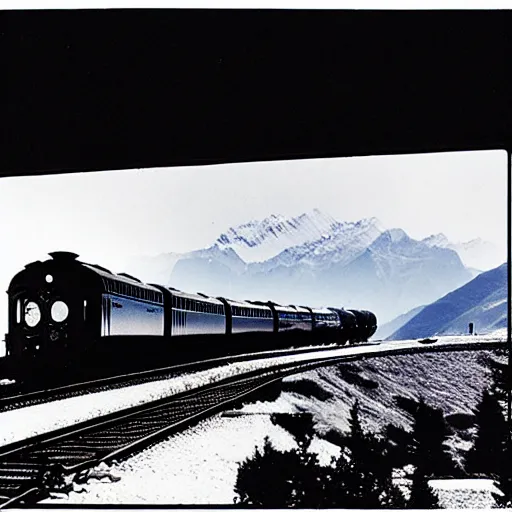 Image similar to Stunning photograph of The Orient Express navigating The Alps by genius photographer Hercule Poirot