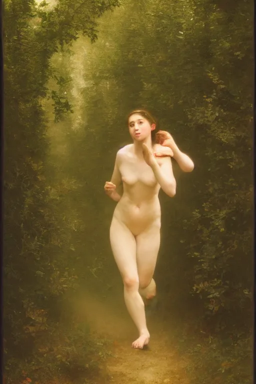 Image similar to runninh through the woods,long exposure, bouguereau