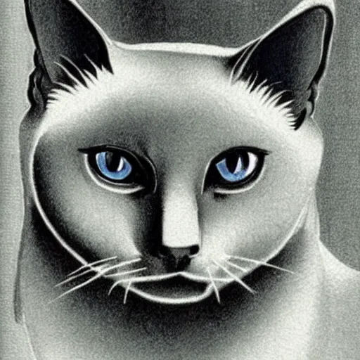 Image similar to an illustration of a siamese cat, by ken sugimori in 1 9 9 8.