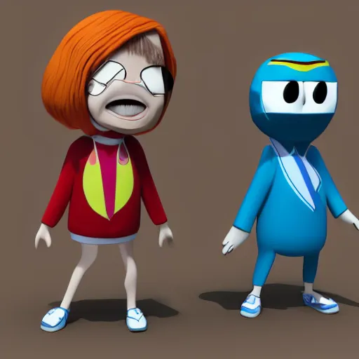 Image similar to christina hendricks as regular show characters, 3 d render, blender,