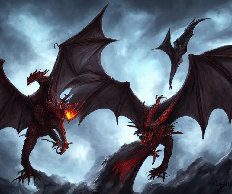 Image similar to dragons, dark fantasy, concept art, highly detailed, phoenix flames