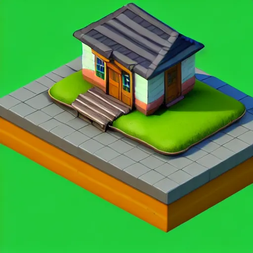 Image similar to isometric village house, 3 d icon for mobile game, blender 3 d, green scheme, octane render, 8 k resolution