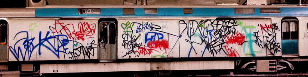 Image similar to 1980s NYC Subway Train Covered End to end in graffiti, high quality street art