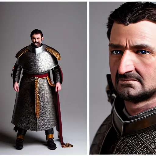 Image similar to richard iv the roman king photo, real human, soft studio lighting, 6 0 mm lens in full armor