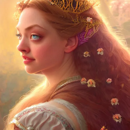 Image similar to beautiful young amanda seyfried as the rapunzel princess, closeup, d & d, fantasy, intricate, elegant, highly detailed, digital painting, artstation, concept art, matte, sharp focus, illustration, art by artgerm and greg rutkowski and alphonse mucha