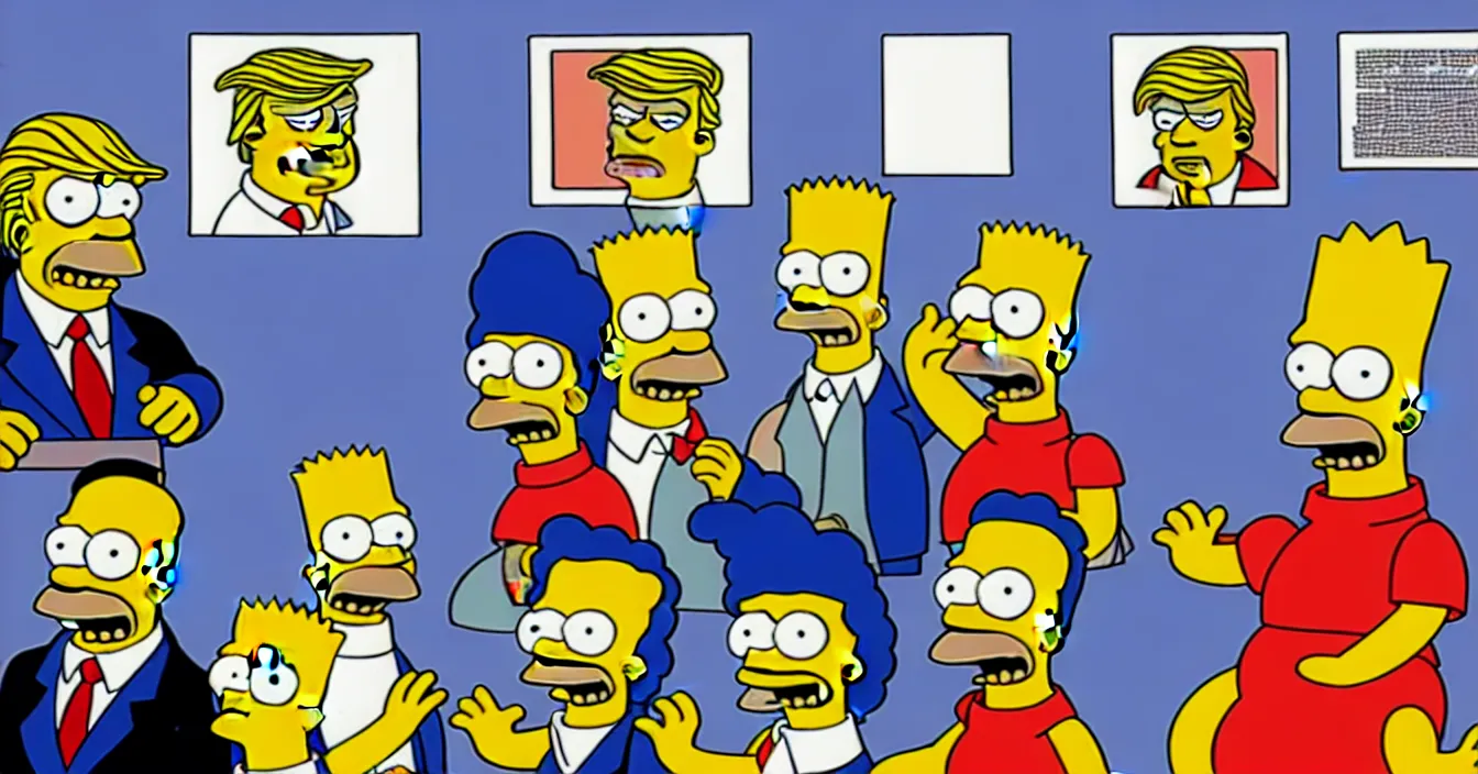 Prompt: donald trump as character in simpsons, digital art, by matt groening