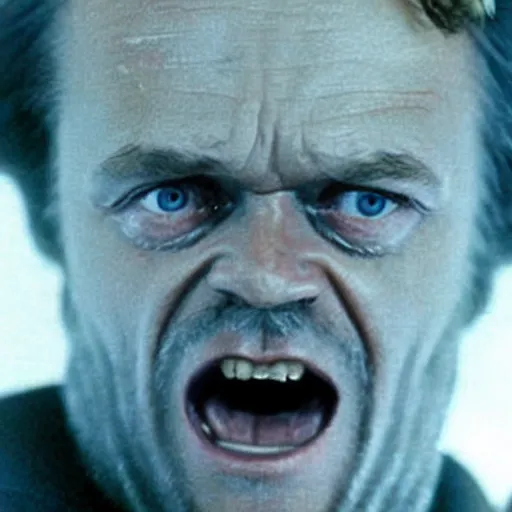 Prompt: Donald Tusk in a still from the movie The Thing (1982), cold