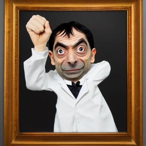 Image similar to portrait of mr. bean as a mad scientist