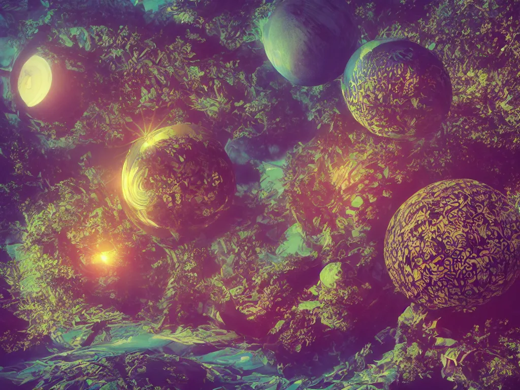 Image similar to 3 d render, sunlight study, the universe is a spheroid region 7 0 5 meters in diameter, art nouveau, by maria sibylla merian and ( ( ( ( ( lisa frank ) ) ) ) ), 8 k, sharp focus, octane render