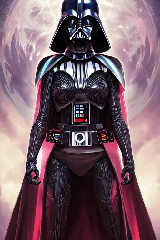 Image similar to anime key visual of a female darth vader goddess!!, intricate, stunning, highly detailed, digital painting, artstation, smooth, hard focus, starwars, sith, dark side, villain, the force, lucas films, illustration, art by artgerm and greg rutkowski and alphonse mucha