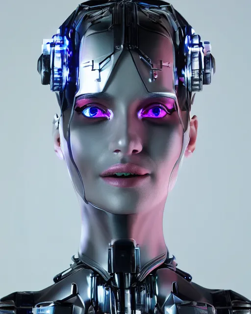 Prompt: portrait photo of female dancer as a cyberpunk mecha humanoid robotic head shoulder parts with straight bright led lights, elecrronics over face, wet skin with water dripping down face, ultra - realistic and detailed, 8 k