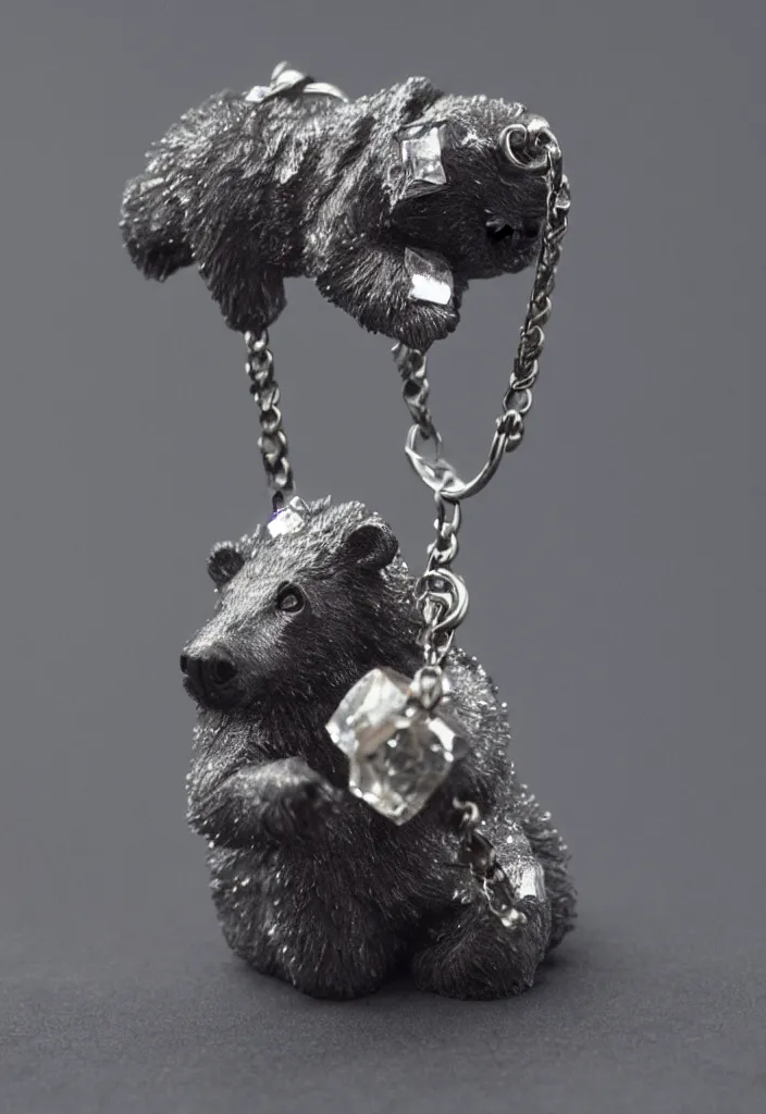 Image similar to a small crystal bear keychain by greg rutkowski, sung choi, mitchell mohrhauser, maciej kuciara, johnson ting, maxim verehin, peter konig, 8 k photorealistic, cinematic lighting, hd, high details, dramatic, atmosphereric, trending on artstation