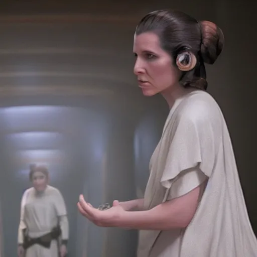 Image similar to rachel levine as princess leia in star wars episode 6, 8k resolution, full HD, cinematic lighting, award winning, anatomically correct