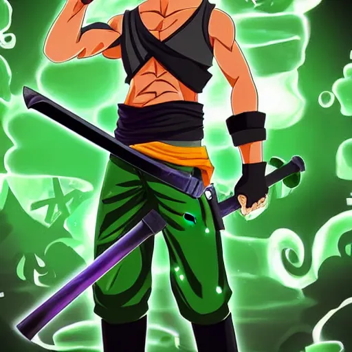 Prompt: zoro from one piece in the style of fortnite