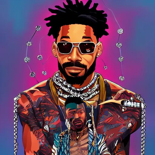 Image similar to a matte painting of killmonger, dripped out, diamonds, diamond chain, stylish, diamond grill by sachin teng