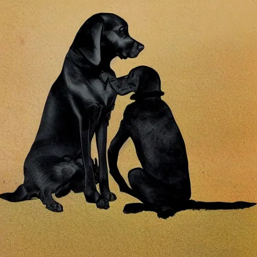 Image similar to a black dog holding a small woman