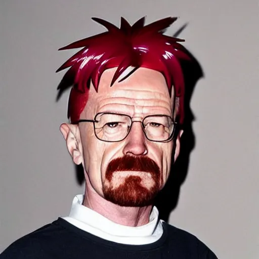 Prompt: Walter white is cosplaying asuka from evangelion