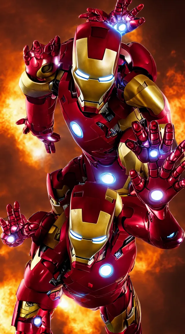 Prompt: Iron man in a hellish suit, novie frame, cinematic lighting