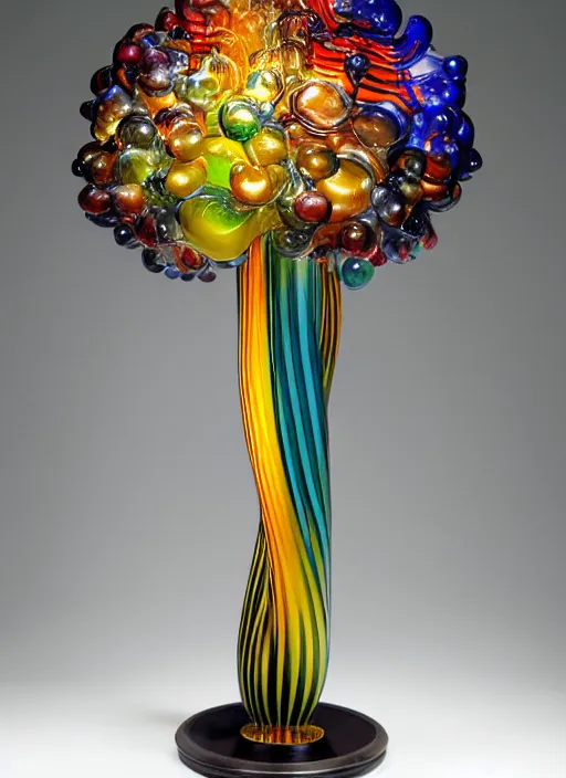 Image similar to a vintage banker lamp designed by dale chihuly