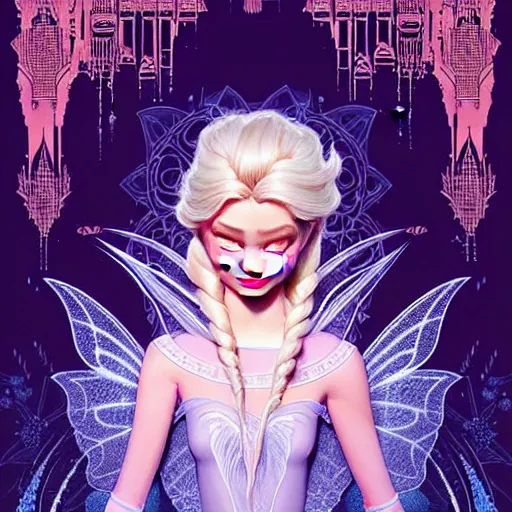 Prompt: ! disneys elsa, dream medium portrait top light, by killian eng and joe fenton and martin deschambault and conrad roset, inspired by machine faery, etching, fine, sharp high detail,