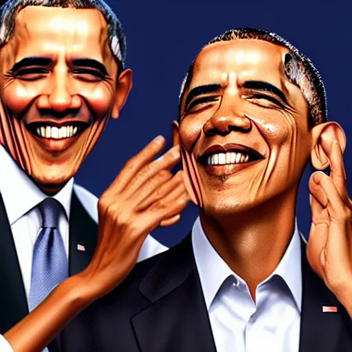 Image similar to obama smiling while peeling his own skin off