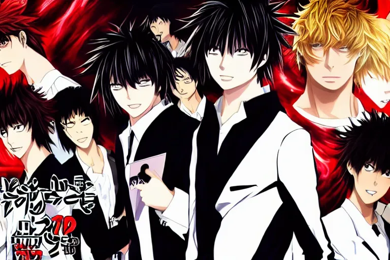 Prompt: twoAnime Handsome Man, opponent,Death Note