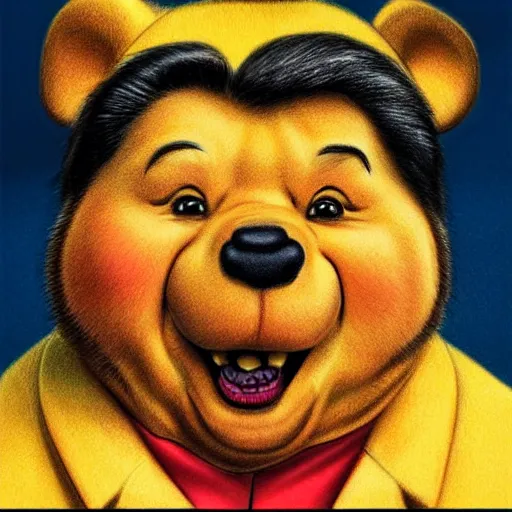 Prompt: hyperrealistic drawing of xin jinping as winning the pooh, portrait drawing by leng jun