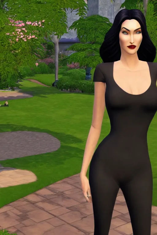 Prompt: megan fox as morticia addams, second life avatar, the sims 4