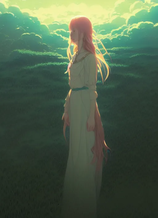 Image similar to portrait of a girl, cloudy sky background lush landscape ln illustration concept art lotr anime key visual portrait long flowing hair fine detail delicate features gapmoe kuudere trending pixiv by victo ngai fanbox by greg rutkowski makoto shinkai takashi takeuchi studio ghibli