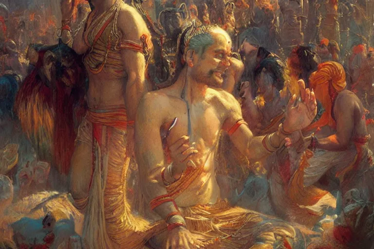 Image similar to hinduism, painting by gaston bussiere, greg rutkowski, jean giraud, tom of finland