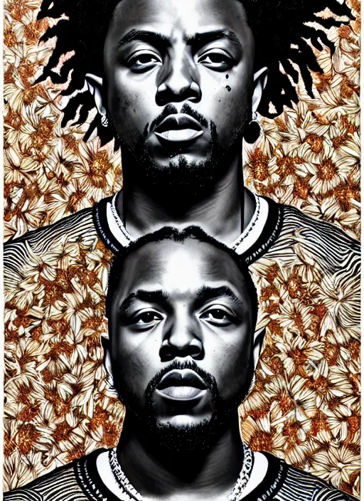 Prompt: : kendrick lamar,, intricate, sharp focus, illustration, highly detailed, digital painting, concept art, jahbu art and paul lewin and kehinde wiley, masterpiece