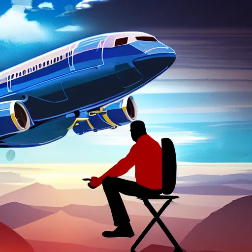 Image similar to a man has to sit in a delayed airplane while his friends enojy a climbing award - winning digital artwork