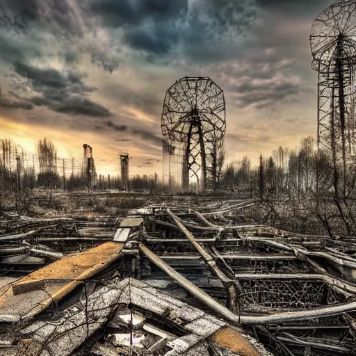 Prompt: pripyat prometheus chernobyl dawn of new human resurrection of species via nuclear apocalypse hdr photorealistic 4k