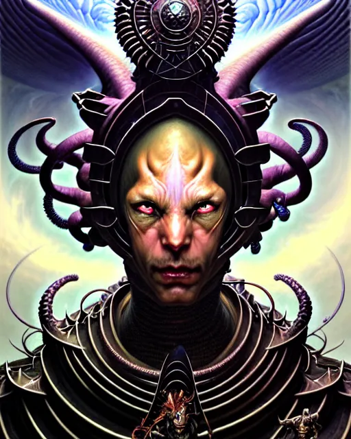 Image similar to a portrait of the armies of good and evil, fantasy character portrait made of fractals facing each other, ultra realistic, wide angle, intricate details, the fifth element artifacts, highly detailed by peter mohrbacher, hajime sorayama, wayne barlowe, boris vallejo, aaron horkey, gaston bussiere, craig mullins