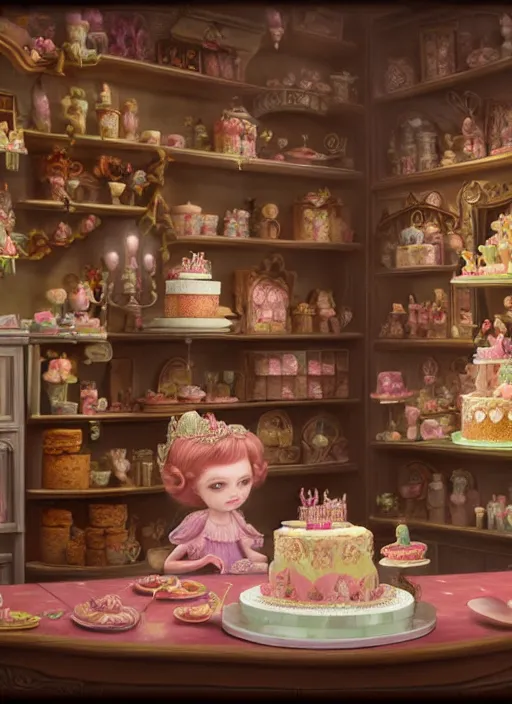 Image similar to highly detailed closeup portrait of a fairytale princess's cake shop, unreal engine, nicoletta ceccoli, mark ryden, earl norem, lostfish, global illumination, detailed and intricate environment