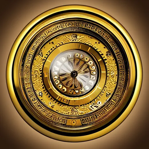 Image similar to golden intricate watch face, digital art